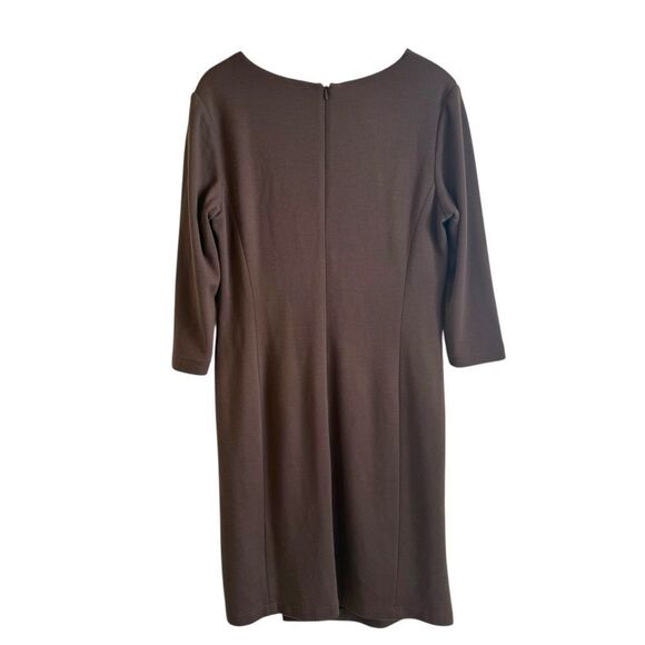 Lafayette 148 Brown 100% Wool Long Sleeve Faux Wrap Midi Dress Size 14 - Picture 4 of 7